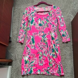 Lilly Pulitzer Beacon Dragonfruit Toucan Print Pima Cotton 3/4 Sleeve Dress